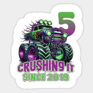 Monster Truck Birthday Tee 5th Birthday Boy Gift Awesome Since 2019 Tee Custom Monster Truck Tee Sticker